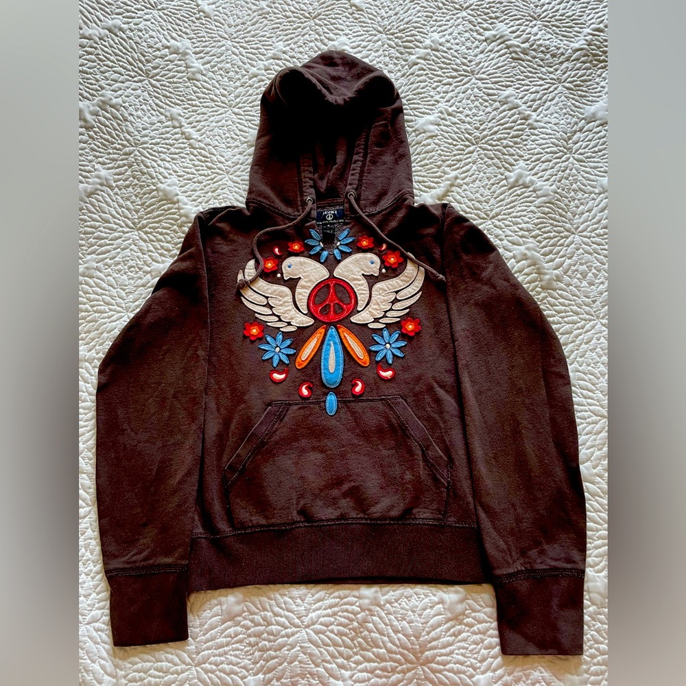 Lucky Brand Bohemian Peace Doves Hoodie Brown M